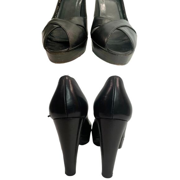 Stuart Weitzman Black Leather Open Toe Platform Heels | 6.5 M - Picture 6 of 10